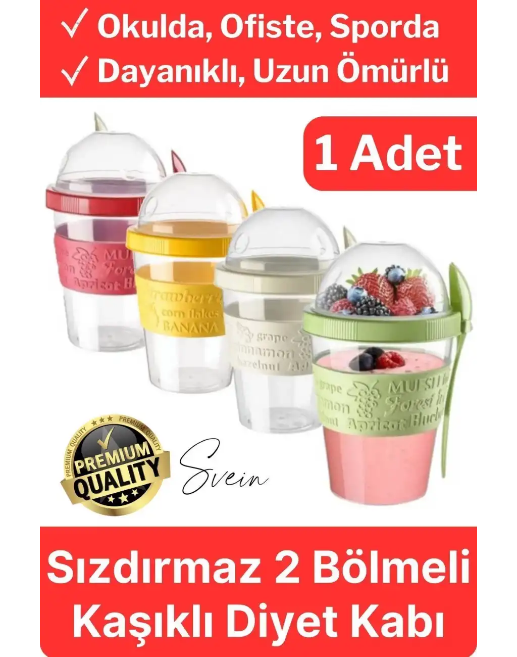 Pratik Sızdırmaz Kapaklı Bölmeli Kaşıklı Taşınabilir Yiyecek Mama Ara Öğün Yoğurt Diyet Saklama Kabı