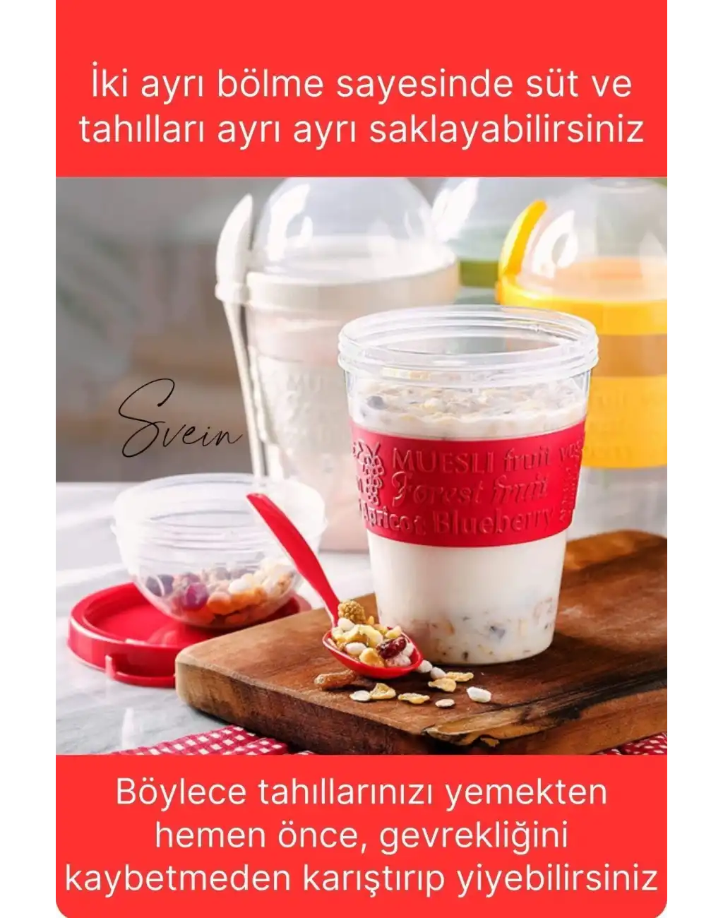 Pratik Sızdırmaz Kapaklı Bölmeli Kaşıklı Taşınabilir Yiyecek Mama Ara Öğün Yoğurt Diyet Saklama Kabı