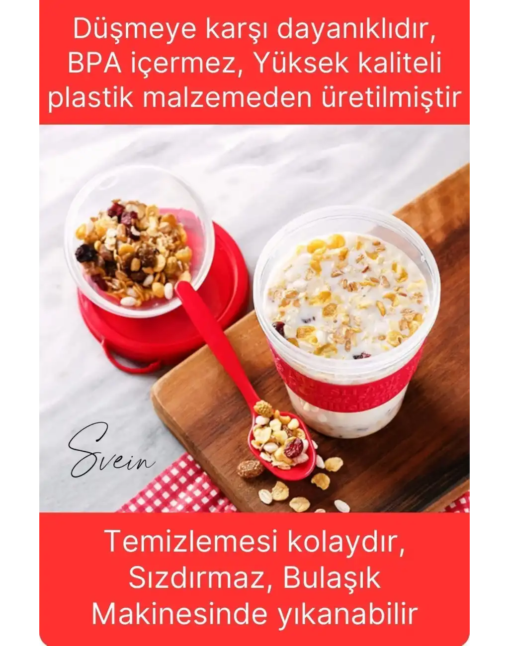 Pratik Sızdırmaz Kapaklı Bölmeli Kaşıklı Taşınabilir Yiyecek Mama Ara Öğün Yoğurt Diyet Saklama Kabı