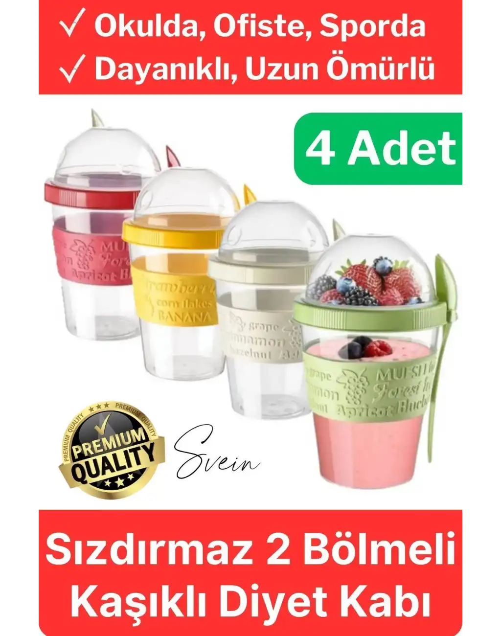 Pratik Sızdırmaz Kapaklı Bölmeli Kaşıklı Taşınabilir Yiyecek Mama Ara Öğün Yoğurt Diyet Saklama Kabı