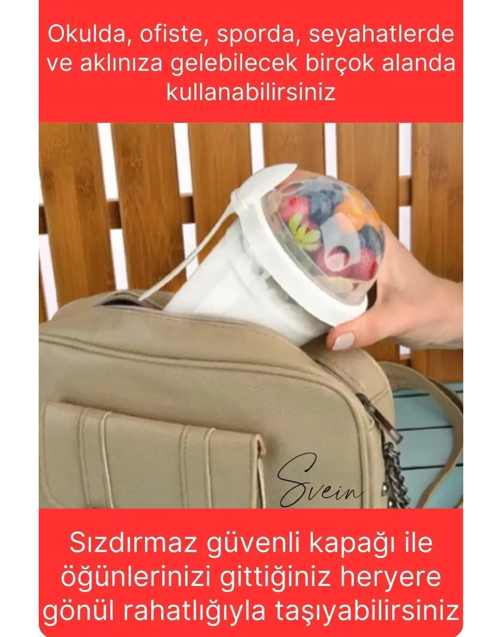 Pratik Sızdırmaz Kapaklı Bölmeli Kaşıklı Taşınabilir Yiyecek Mama Ara Öğün Yoğurt Diyet Saklama Kabı