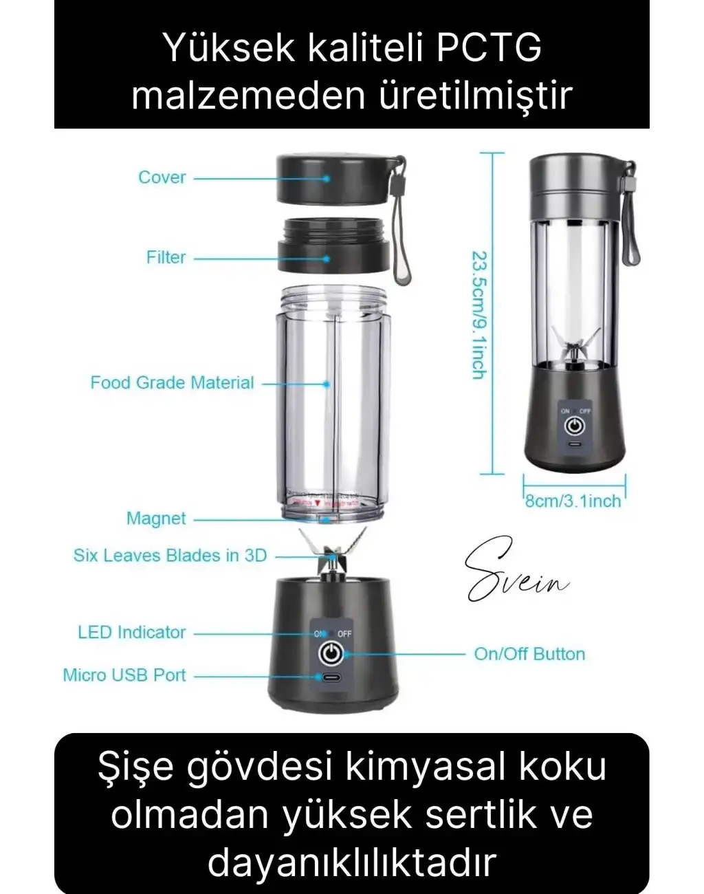 Portatif Taşınabilir Elektrikli Mini Meyve Sıkacağı Smoothie Milkshake Şarjlı Blender Karıştırıcı