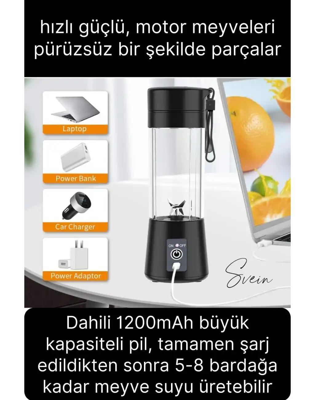 Portatif Taşınabilir Elektrikli Mini Meyve Sıkacağı Smoothie Kamp Piknik Şarjlı Rondo Karıştırıcı