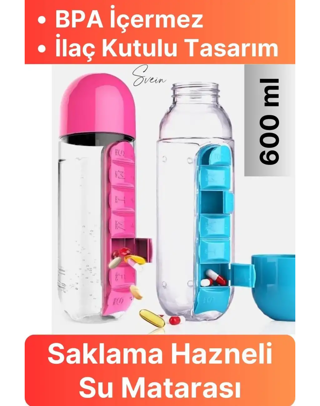 Pratik İlaç Kutusu Su Matara Sızdırmaz Akıtmaz Şişe Spor Suluk Hazneli Fonksiyonel Kolay Taşınabilir