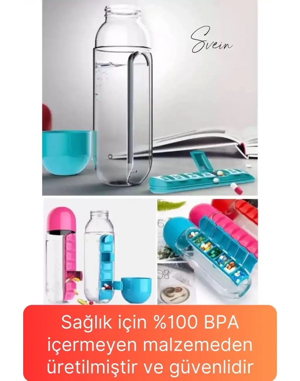 Pratik İlaç Kutusu Su Matara Sızdırmaz Akıtmaz Şişe Spor Suluk Hazneli Fonksiyonel Kolay Taşınabilir