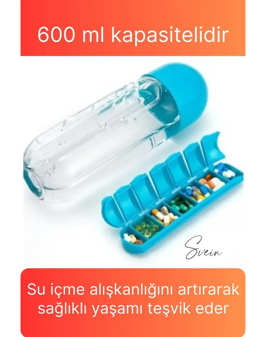 Pratik İlaç Kutusu Su Matara Sızdırmaz Akıtmaz Şişe Spor Suluk Hazneli Fonksiyonel Kolay Taşınabilir