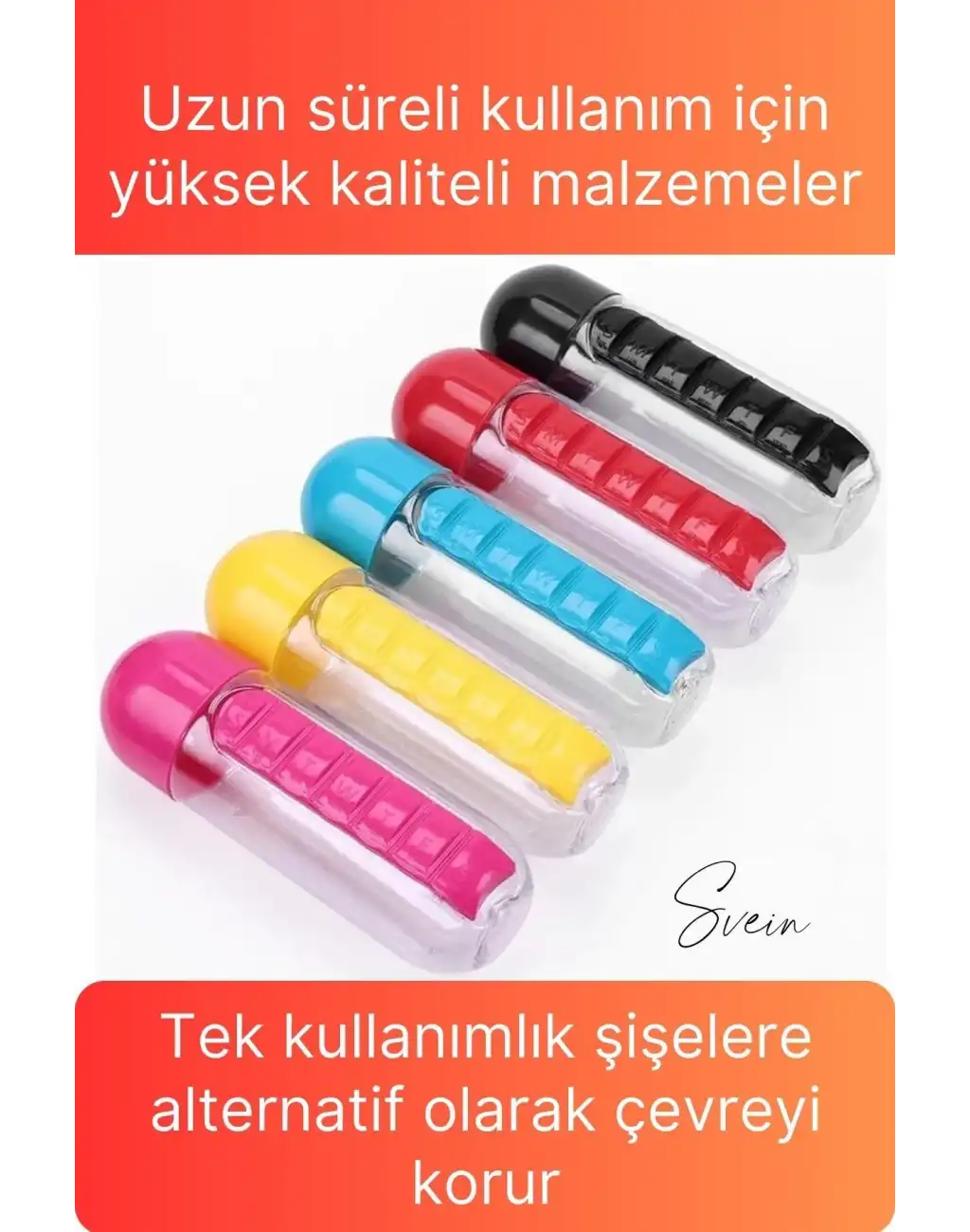 Pratik İlaç Kutusu Su Matara Sızdırmaz Akıtmaz Şişe Spor Suluk Hazneli Fonksiyonel Kolay Taşınabilir