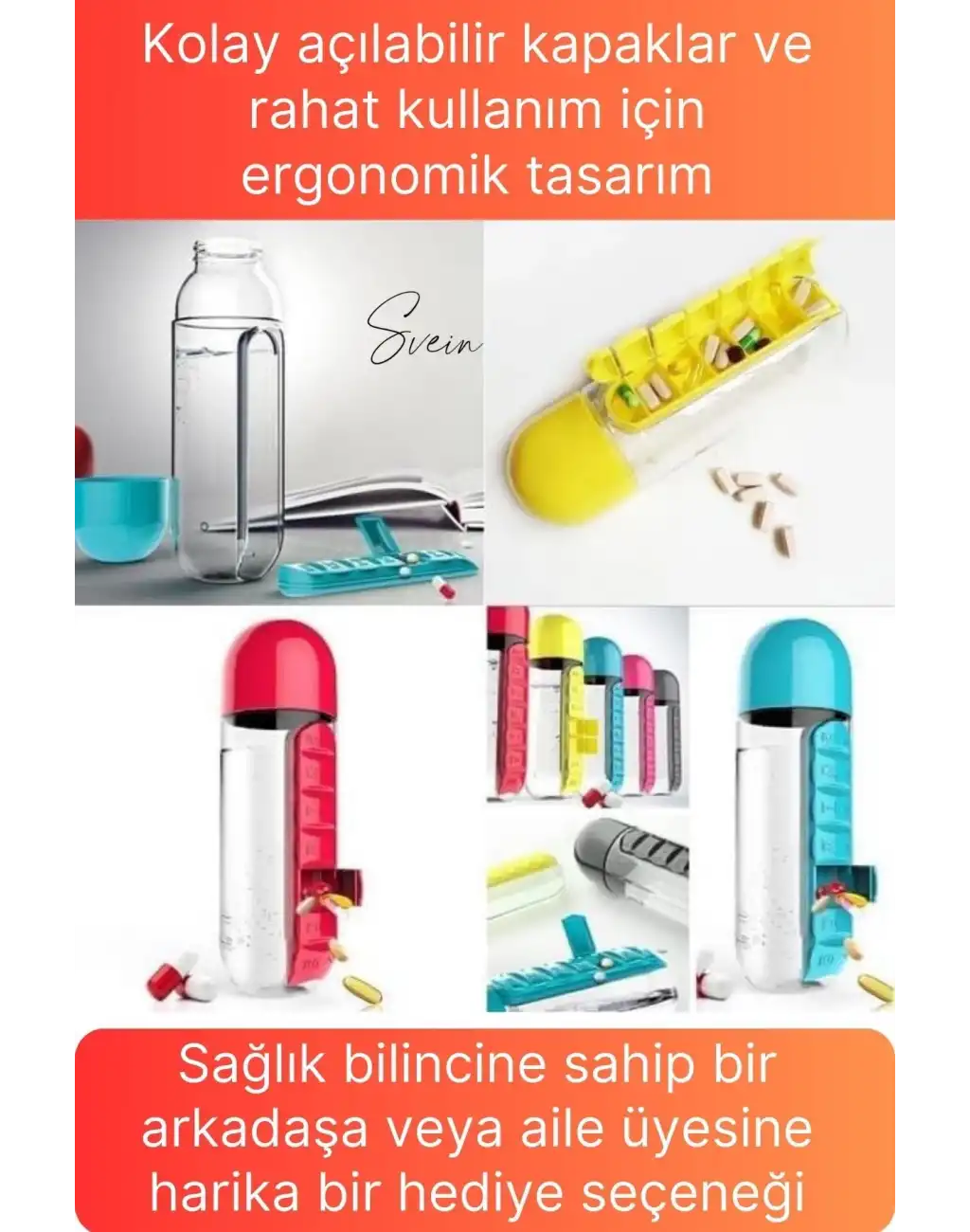 Pratik İlaç Kutusu Su Matara Sızdırmaz Akıtmaz Şişe Spor Suluk Hazneli Fonksiyonel Kolay Taşınabilir