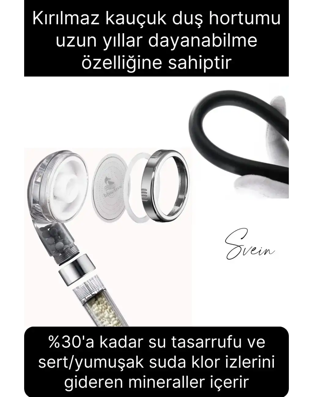 Premium Duş Seti 3 Fonksiyonlu Tasarruflu Başlık Esnek Kırılmaz Çatlamaz Paslanmaz Sızdırmaz Hortum