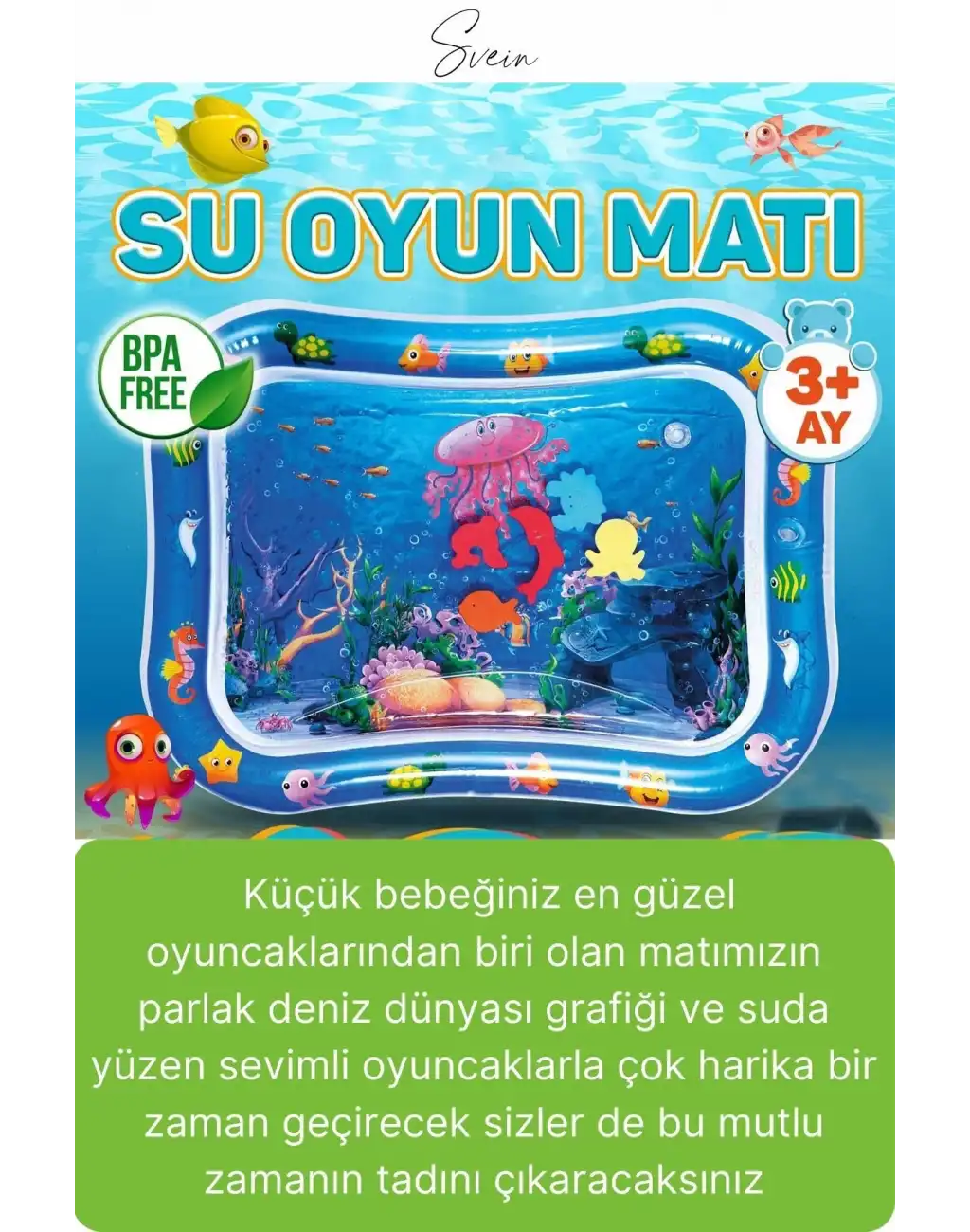 Dayanıklı Sızdırmaz Su Oyun Matı Bebek Aktivite Oyuncağı BPA İçermez Emekleme Zamanı Yatak Minder