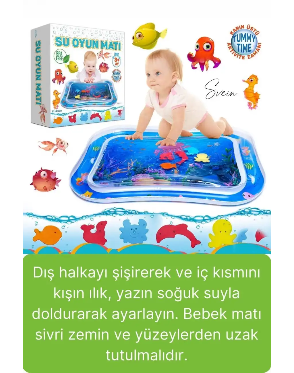 Dayanıklı Sızdırmaz Su Oyun Matı Bebek Aktivite Oyuncağı BPA İçermez Emekleme Zamanı Yatak Minder