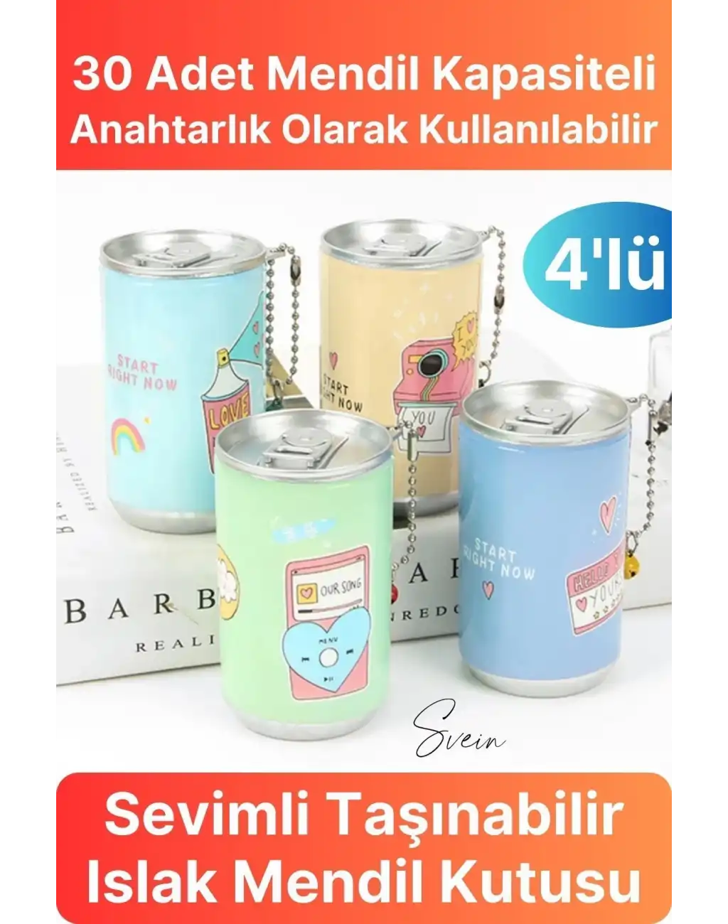 4lü Fenomen Sevimli Teneke Kutu Görünümlü Islak Mendil Saklama Kutusu Kabı Anahtarlık Çanta Süsü