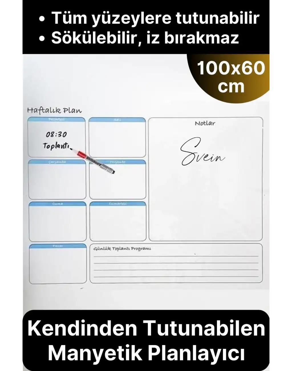 Kendinden Yapışkanlı Tutunabilen İz Bırakmaz Haftalık Planlayıcı Manyetik Duvar Sticker Takvim