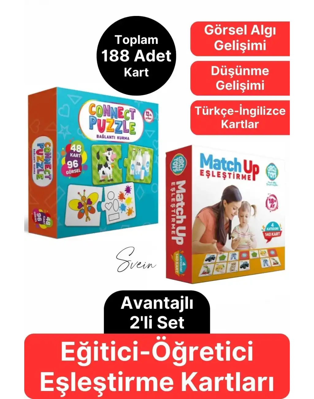 2li Süper Avantajlı Eğitici Öğretici Eşleştirme Oyunu Puzzle Yapboz Kutulu Görsel Algı Motor Beceri