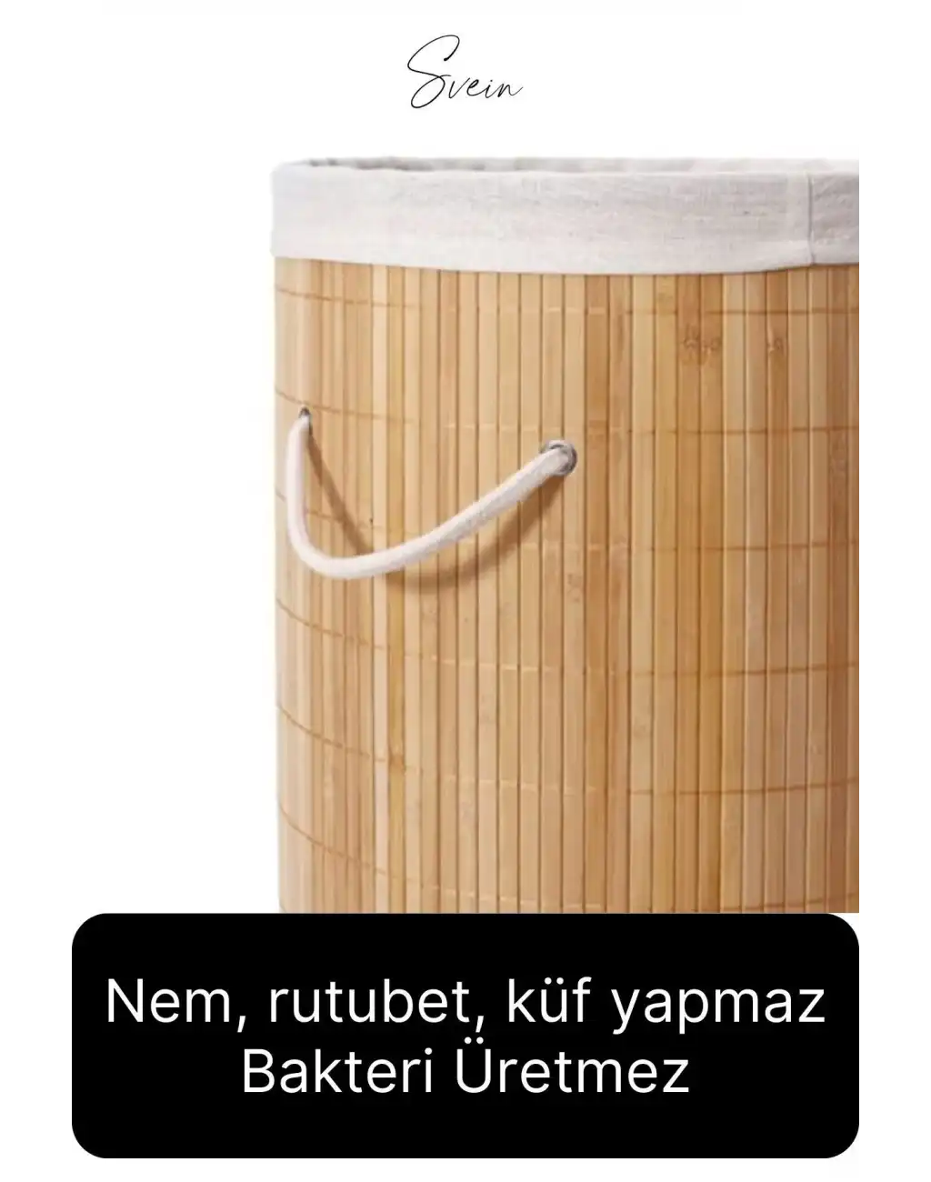 Premium Yuvarlak Bambu Kirli Çamaşır Sepeti Dekoratif Katlanabilir Yıkanabilir Geniş Hacim Hazneli