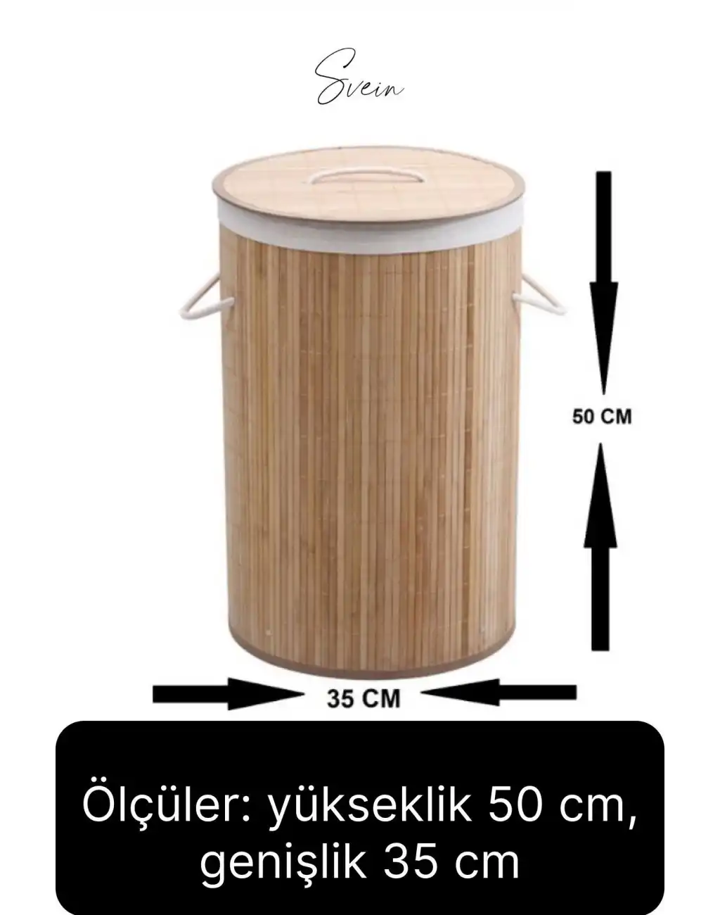 Premium Yuvarlak Bambu Kirli Çamaşır Sepeti Dekoratif Katlanabilir Yıkanabilir Geniş Hacim Hazneli