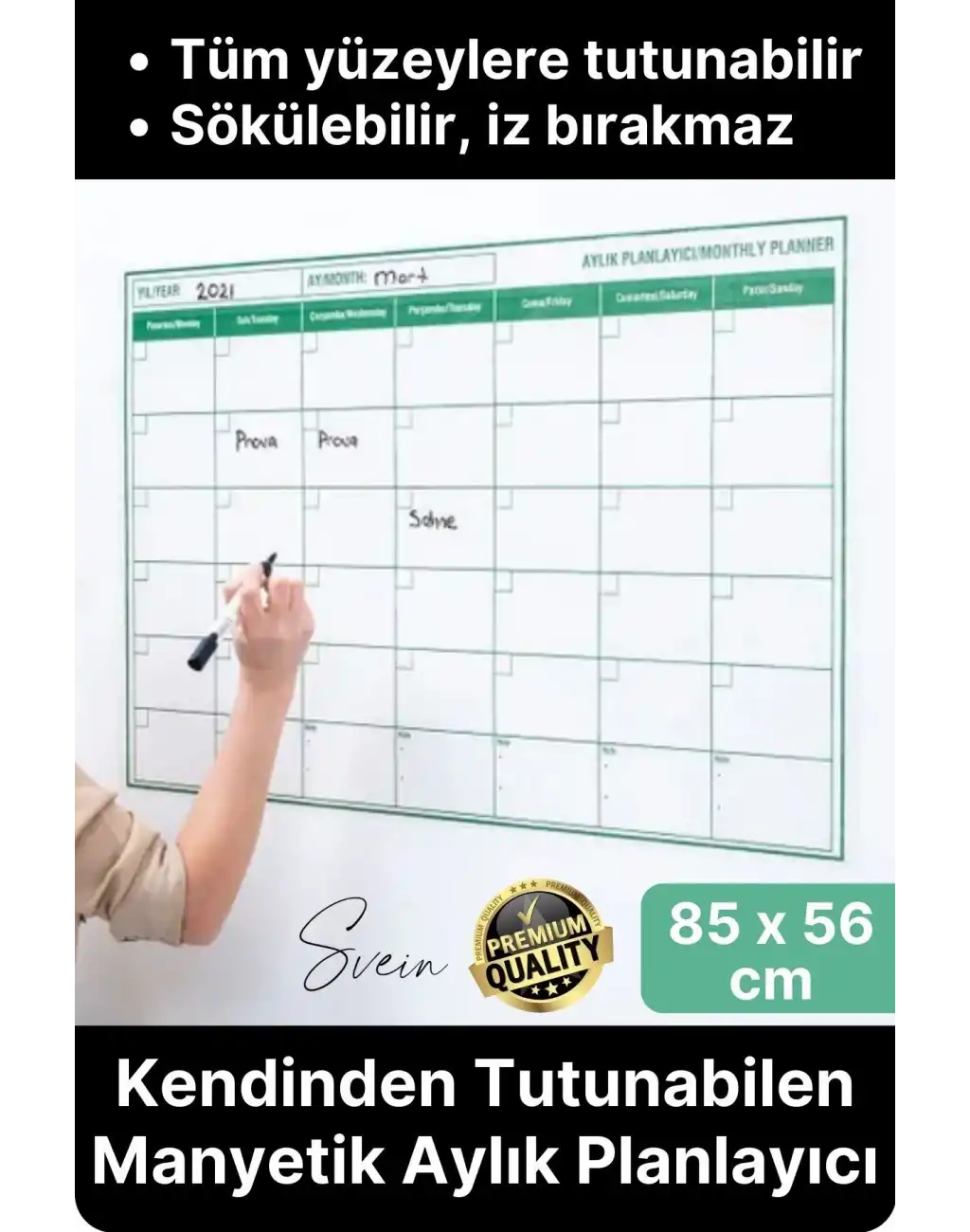 Kendinden Yapışkanlı Manyetik Bir Aylık Program Planlayıcı Takvim Duvar Sökülebilir İz Bırakmaz