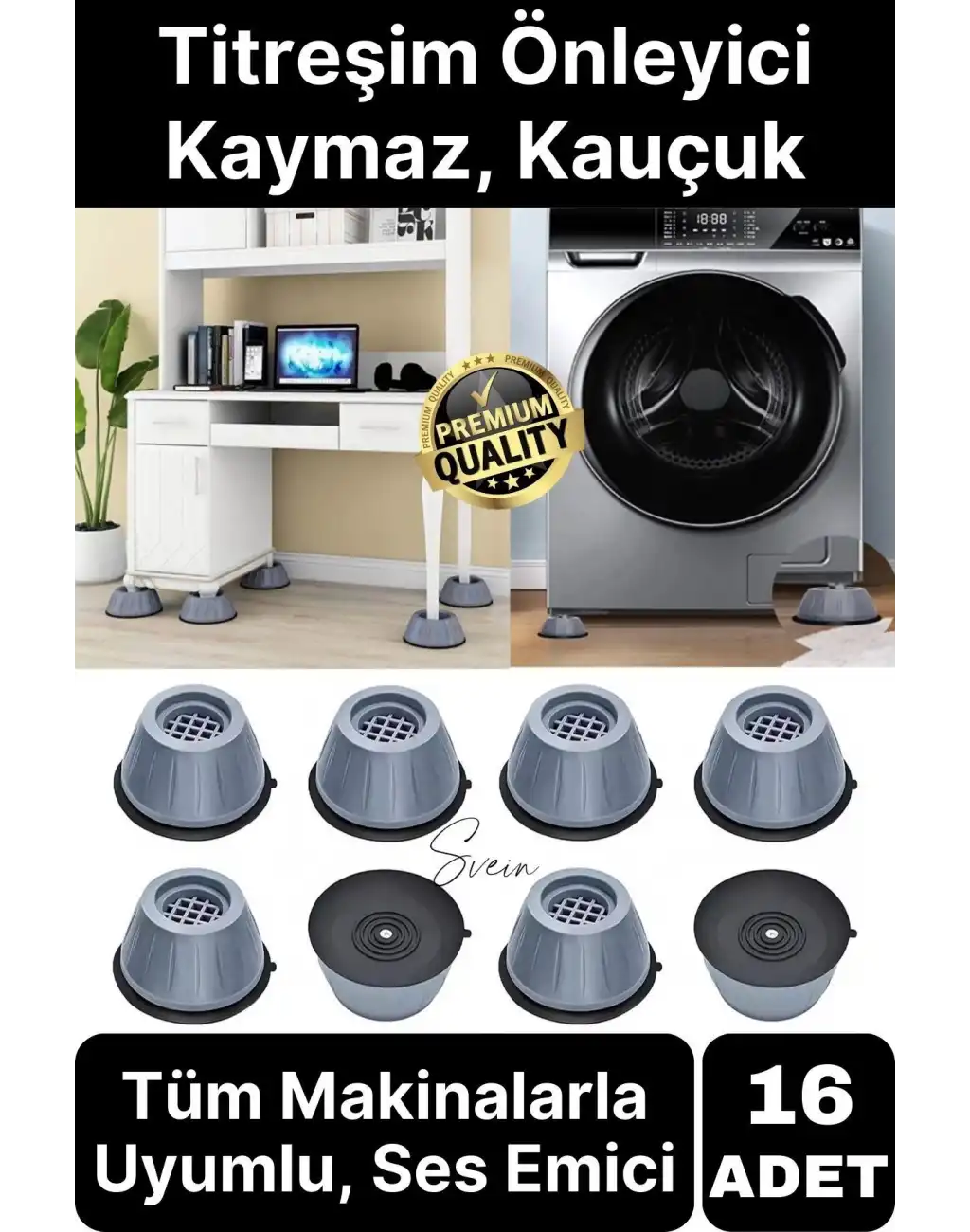 16lı Gürültü Engelleyici Kaymaz Titreşim Önleyici Kauçuk Ayak Ped Çamaşır Makinesi Beyaz Eşya Stoper