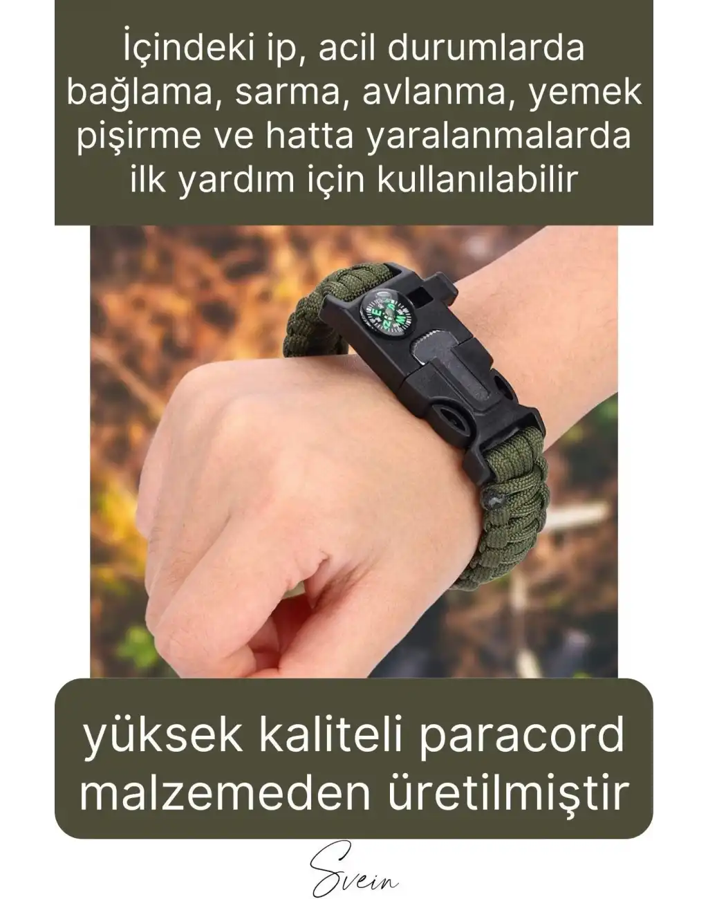 Premium Dayanıklı Pusulalı Yürüyüş Kamp Doğa Spor Hayatta Kalma Bilekliği Paracord Örgü Acil Durum