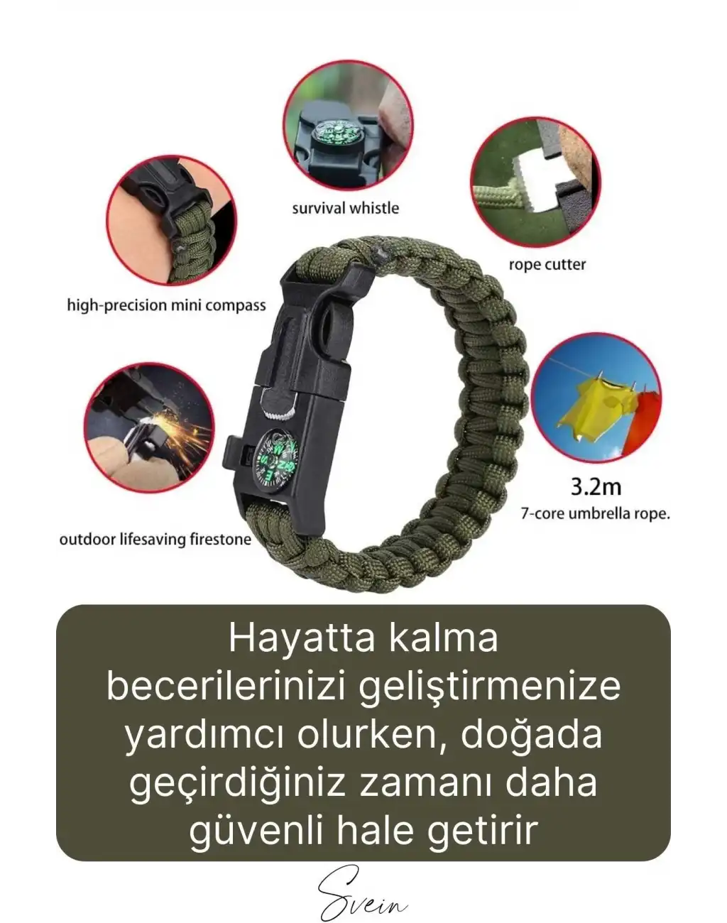 Premium Dayanıklı Pusulalı Yürüyüş Kamp Doğa Spor Hayatta Kalma Bilekliği Paracord Örgü Acil Durum
