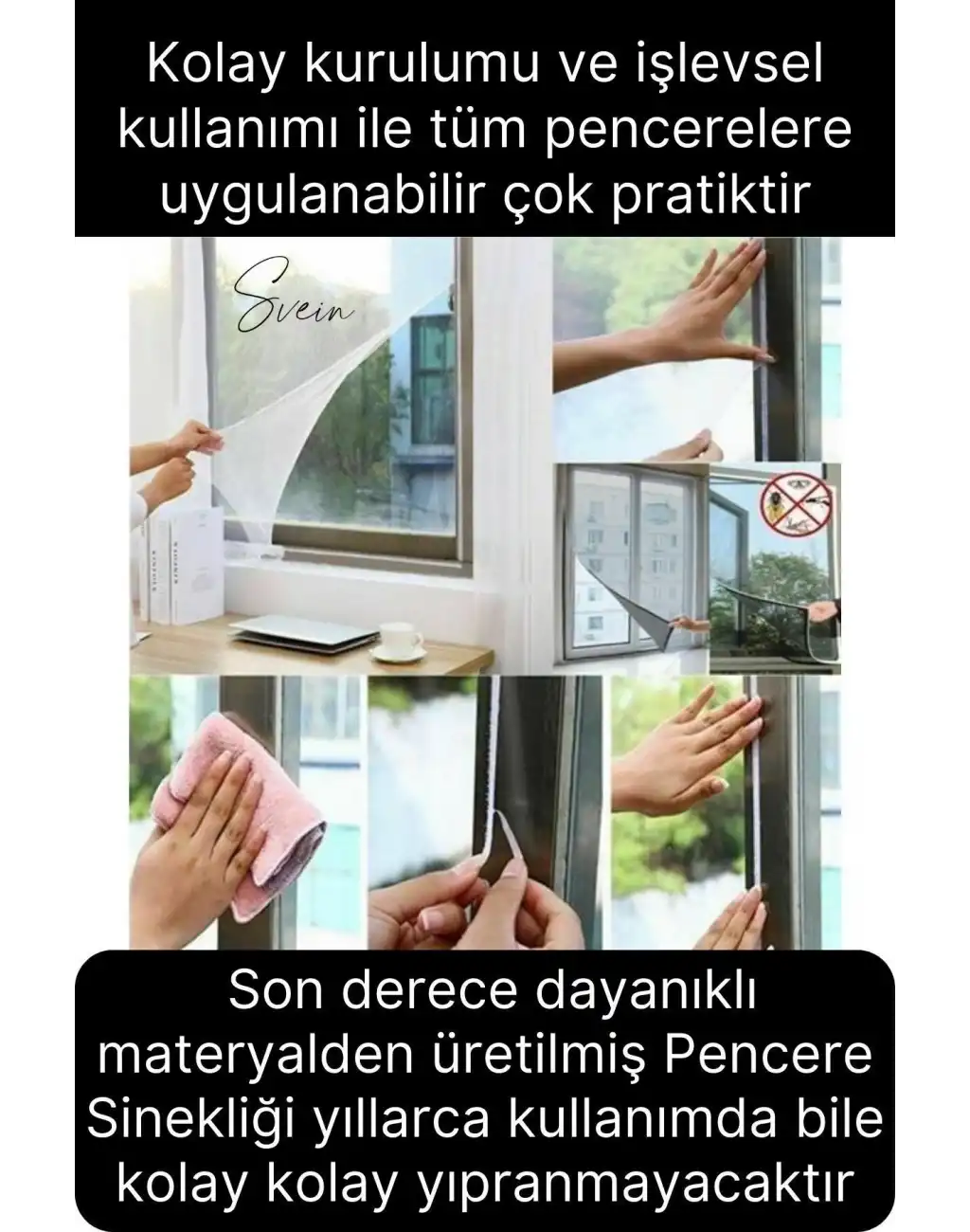 2 Adet Pratik Cam Pencere Kapı Uyumlu Çift Kanat Yırtılmaz Dayanıklı Kendinden Yapışkanlı Sineklik