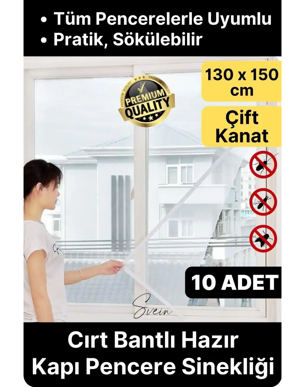 10 Adet Pratik Cam Pencere Kapı Uyumlu Çift Kanat Yırtılmaz Dayanıklı Kendinden Yapışkanlı Sineklik