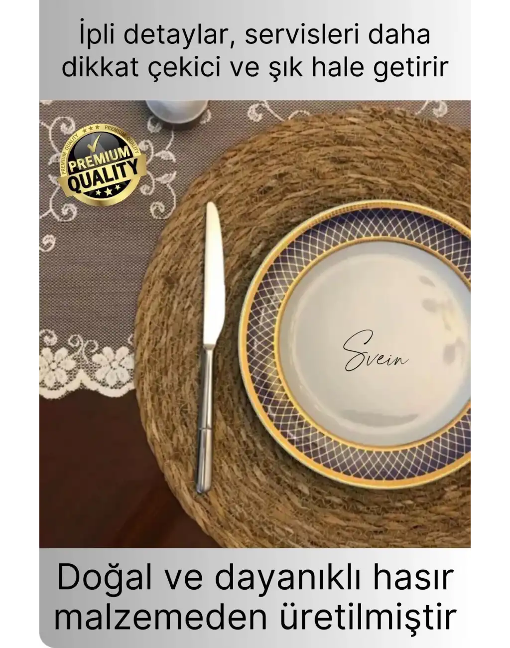 4lü Premium Yuvarlak Hasır Bambu Amerikan Servis Örme Supla Sofra Yemek Masası Yanmaz Tabak Altlığı