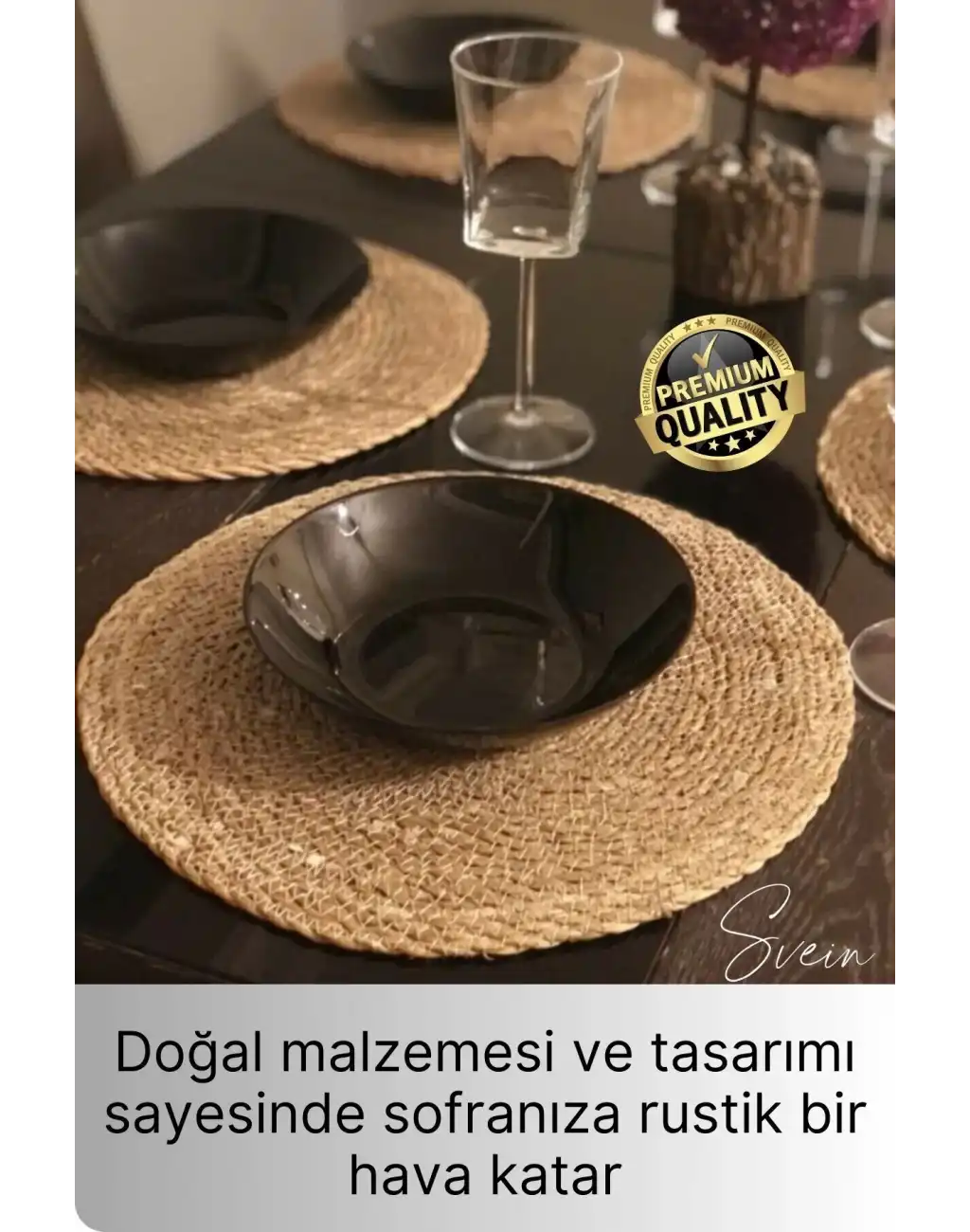 6lı Premium Yuvarlak Hasır Bambu Amerikan Servis Örme Supla Sofra Yemek Masası Yanmaz Tabak Altlığı