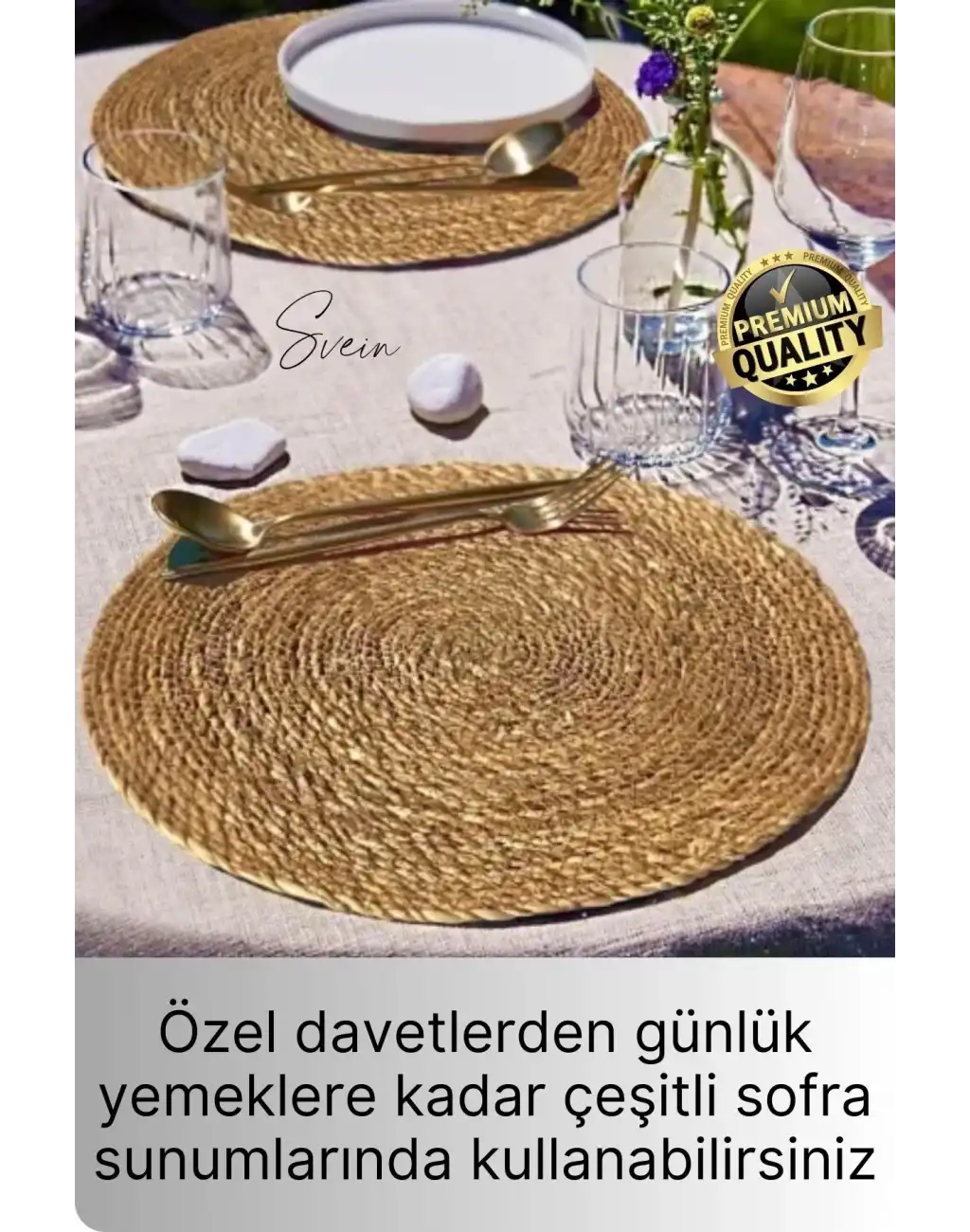 12li Premium Yuvarlak Hasır Bambu Amerikan Servis Örme Supla Sofra Yemek Masası Yanmaz Tabak Altlığı