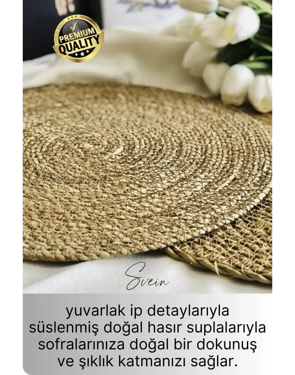 16lı Premium Yuvarlak Hasır Bambu Amerikan Servis Örme Supla Sofra Yemek Masası Yanmaz Tabak Altlığı