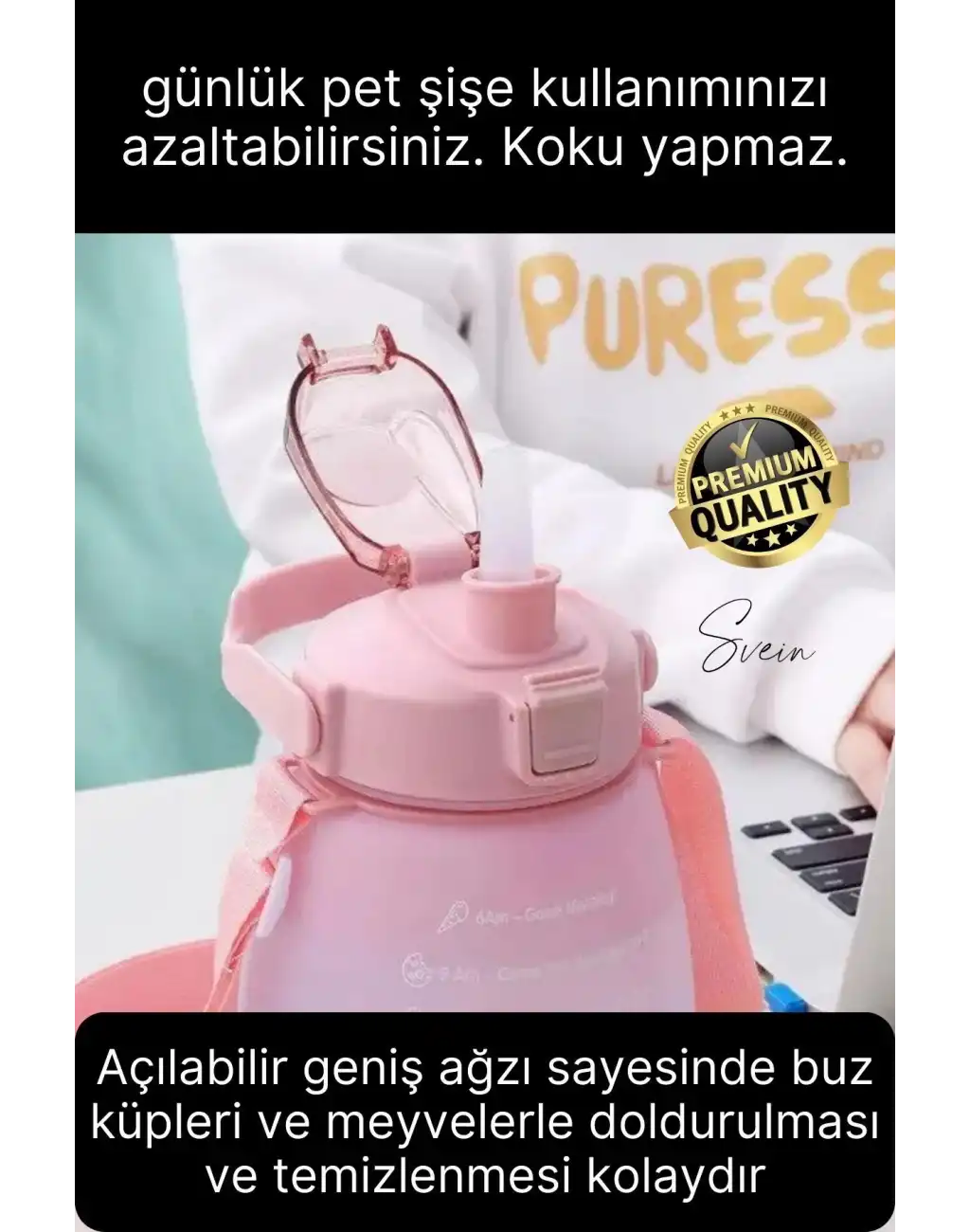Askılı 1.3 Lt Pipetli Kilitli Sızdırmaz Kapak Tutacaklı Çift Renk Motivasyon Suluk Matara Kamp Okul