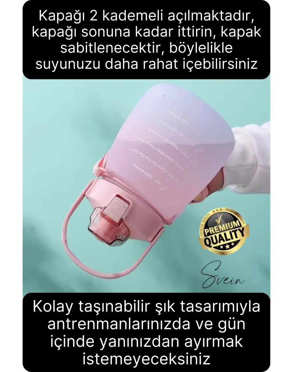 Askılı 1.3 Lt Pipetli Kilitli Sızdırmaz Kapak Tutacaklı Çift Renk Motivasyon Suluk Matara Kamp Okul