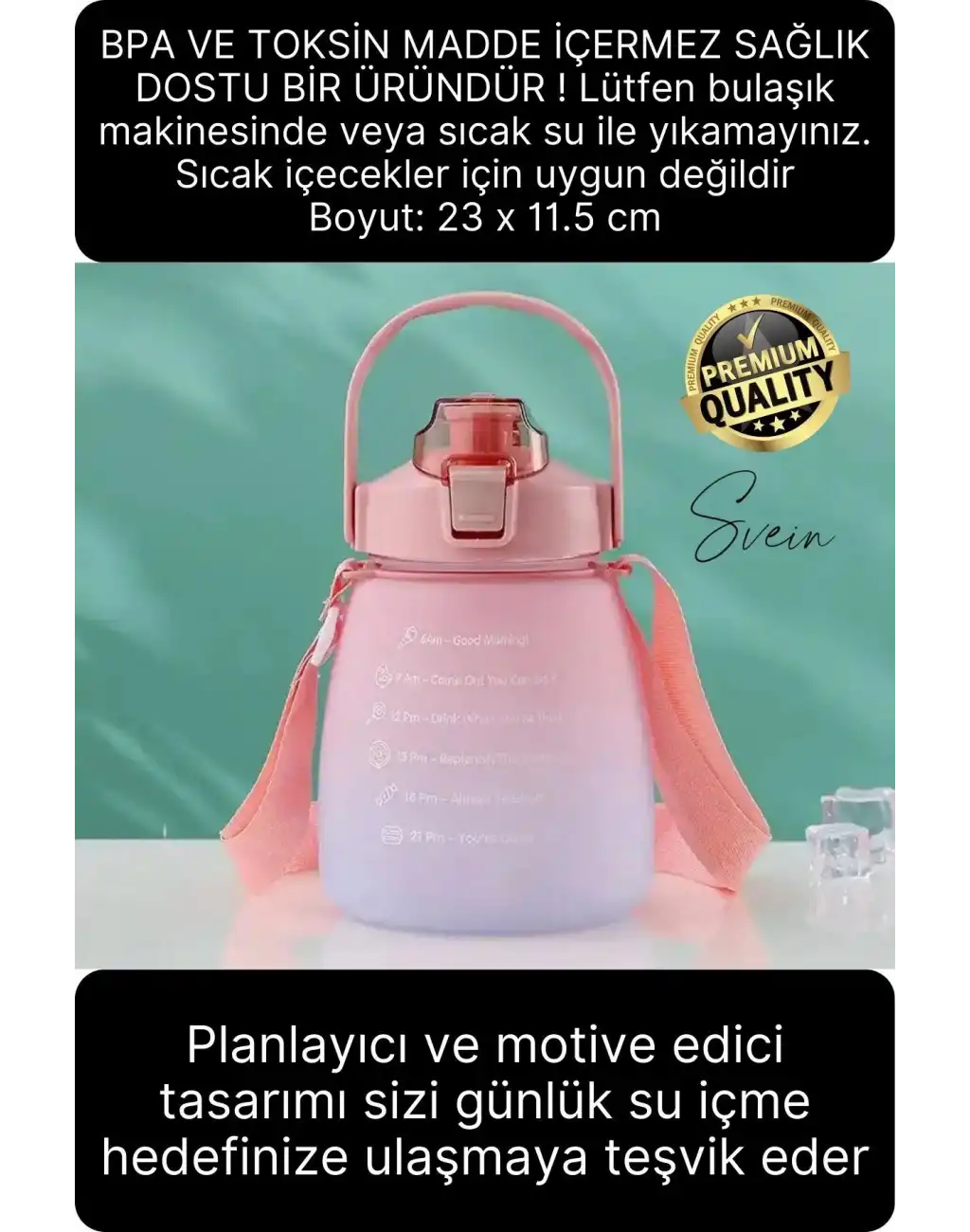 Askılı 1.3 Lt Pipetli Kilitli Sızdırmaz Kapak Tutacaklı Çift Renk Motivasyon Suluk Matara Kamp Okul