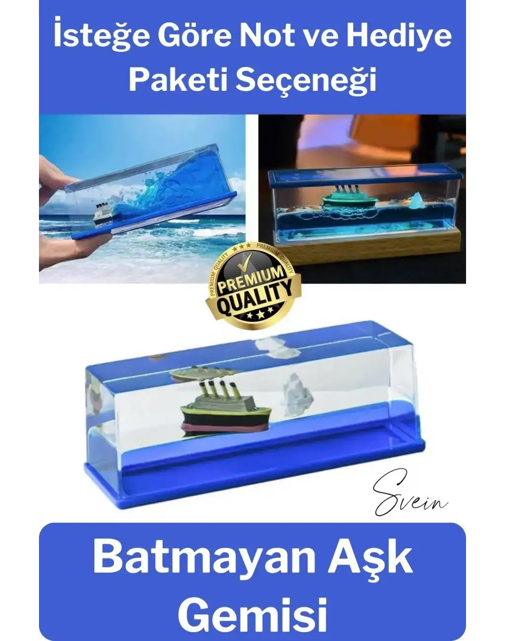 Mavi Su Akvaryum Dikdörtgen Sevgiliye Özel Batmayan Dekoratif Notlu Aşk Titanik Gemisi