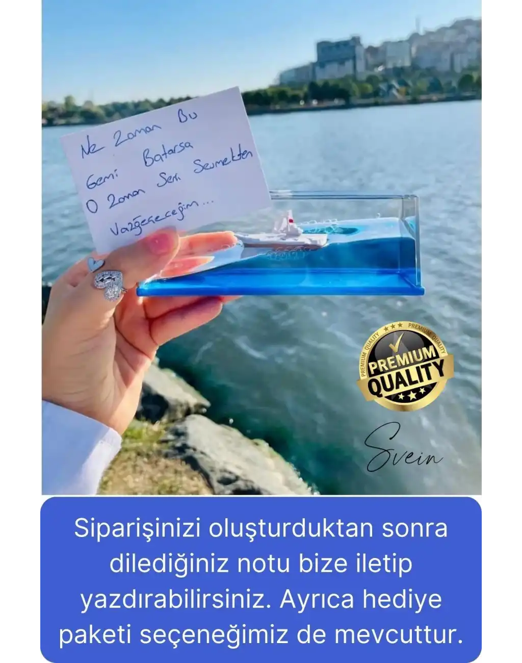 Mavi Su Akvaryum Dikdörtgen Sevgiliye Özel Batmayan Dekoratif Notlu Aşk Titanik Gemisi