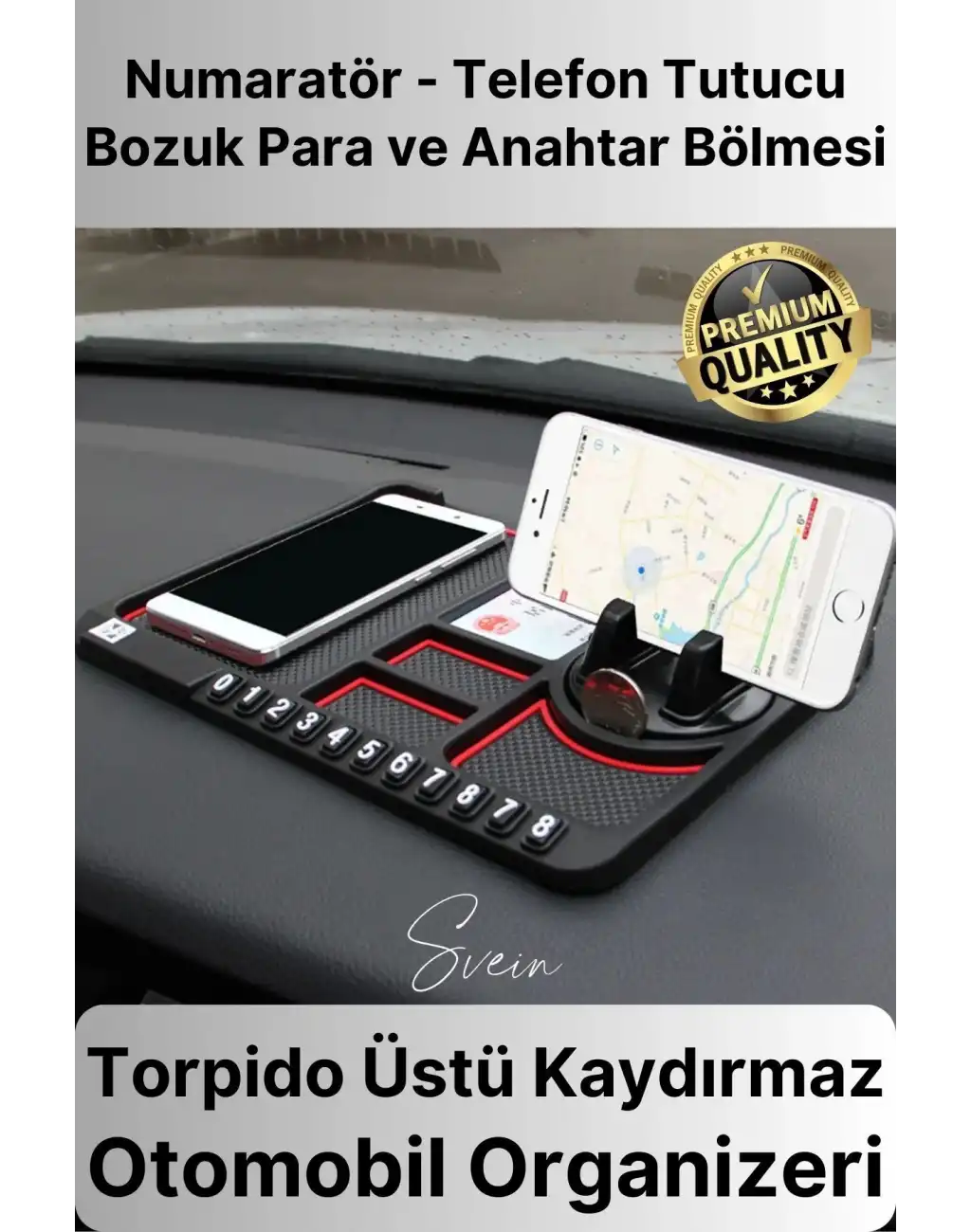 Araç İçi Torpido Kaydırmaz Telefon Tutucu Numaratör Organizer Ped 360 Derece Dönebilen Kaymaz