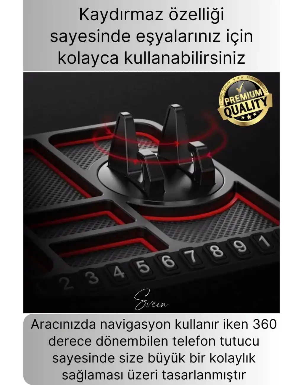 Araç İçi Torpido Kaydırmaz Telefon Tutucu Numaratör Organizer Ped 360 Derece Dönebilen Kaymaz