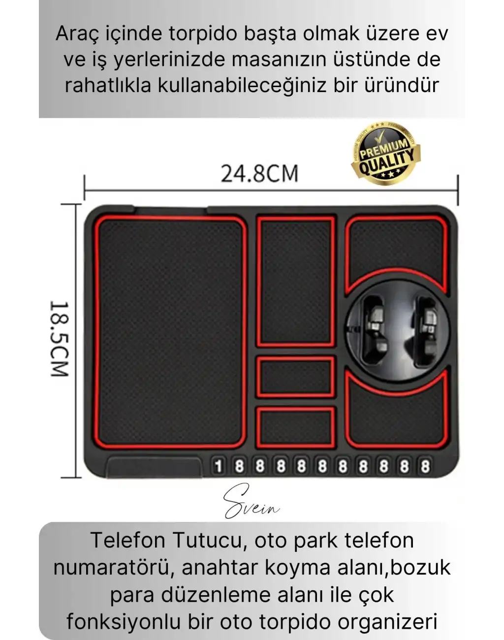 Araç İçi Torpido Kaydırmaz Telefon Tutucu Numaratör Organizer Ped 360 Derece Dönebilen Kaymaz