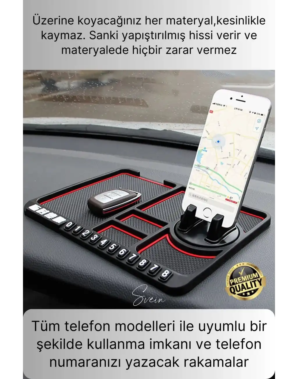 Araç İçi Torpido Kaydırmaz Telefon Tutucu Numaratör Organizer Ped 360 Derece Dönebilen Kaymaz