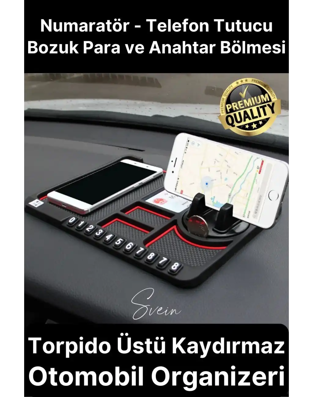 Araç İçi Torpido Kaydırmaz Telefon Tutucu Numaratör Organizer Oto 360 Derece Dönebilen Kaymaz