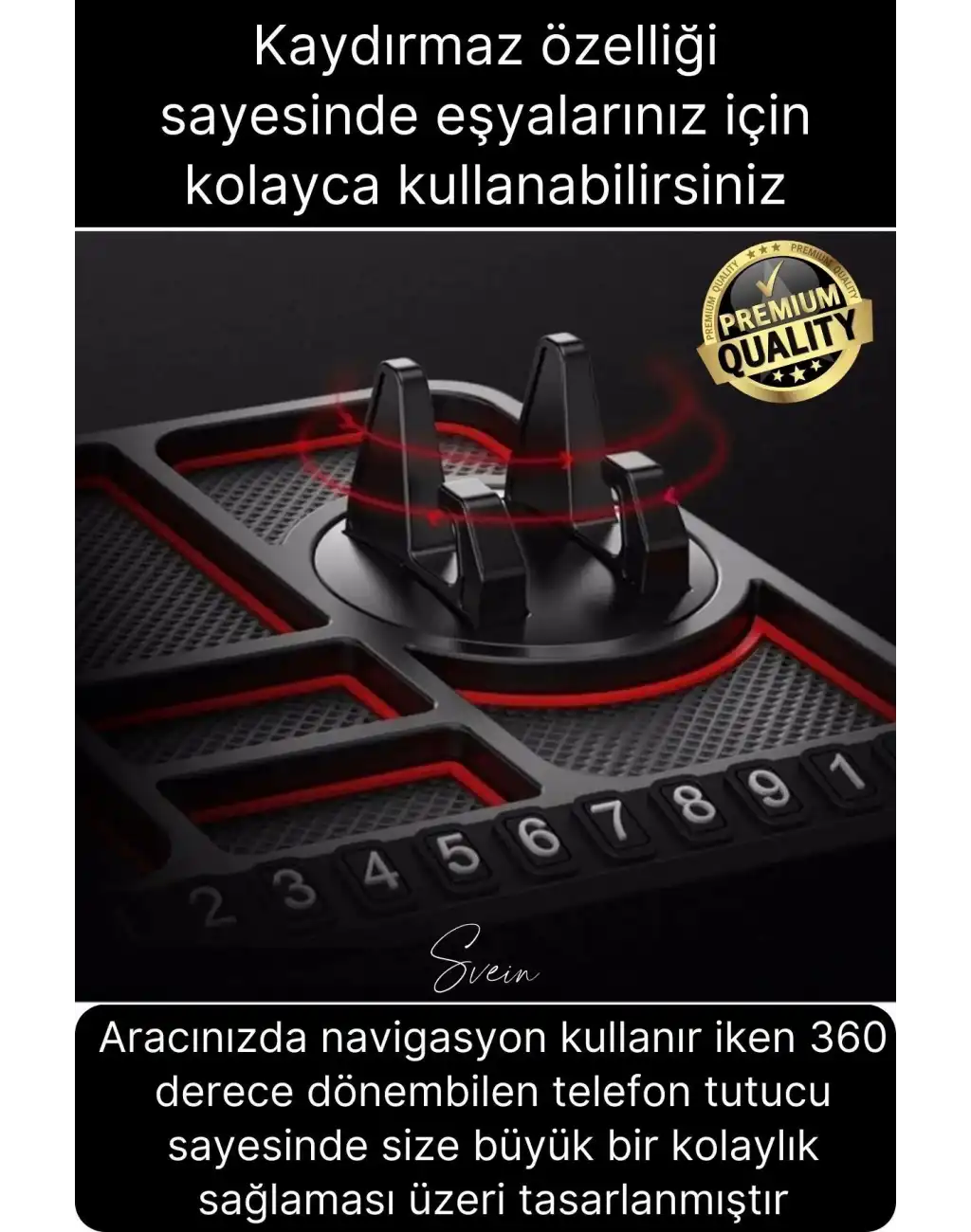 Araç İçi Torpido Kaydırmaz Telefon Tutucu Numaratör Organizer Oto 360 Derece Dönebilen Kaymaz