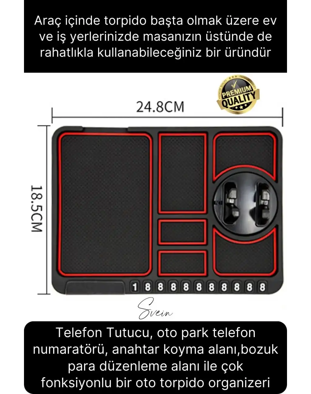 Araç İçi Torpido Kaydırmaz Telefon Tutucu Numaratör Organizer Oto 360 Derece Dönebilen Kaymaz