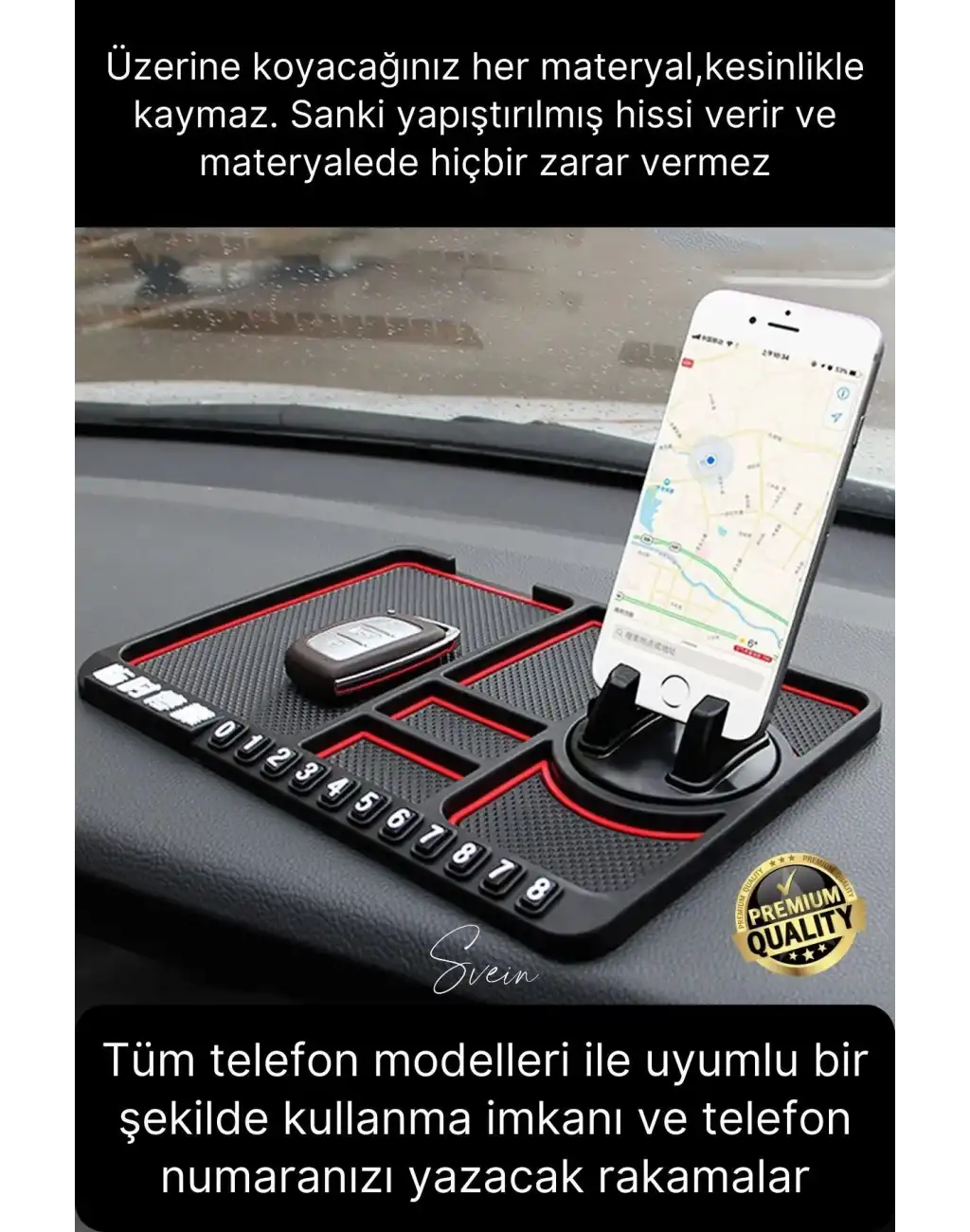 Araç İçi Torpido Kaydırmaz Telefon Tutucu Numaratör Organizer Oto 360 Derece Dönebilen Kaymaz