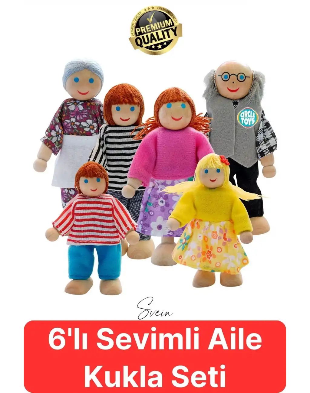 Özel Üretim Ahşap 6lı Sevimli Aile Kukla Seti Motor Gelişim Hayalgücü Kutulu Eğlenceli Oyuncak