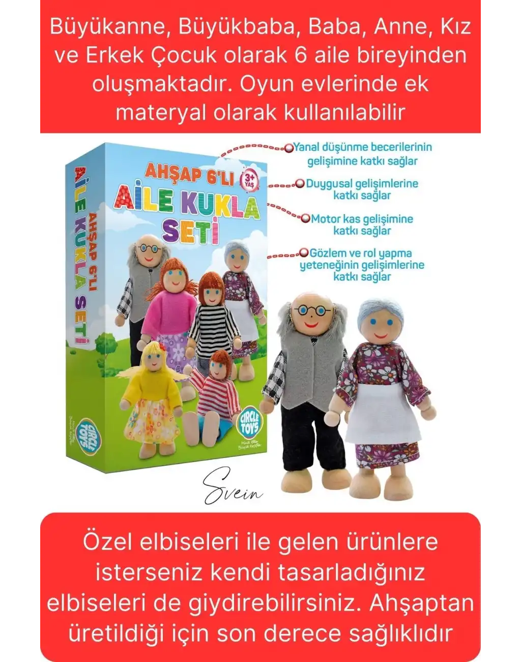 Özel Üretim Ahşap 6lı Sevimli Aile Kukla Seti Motor Gelişim Hayalgücü Kutulu Eğlenceli Oyuncak