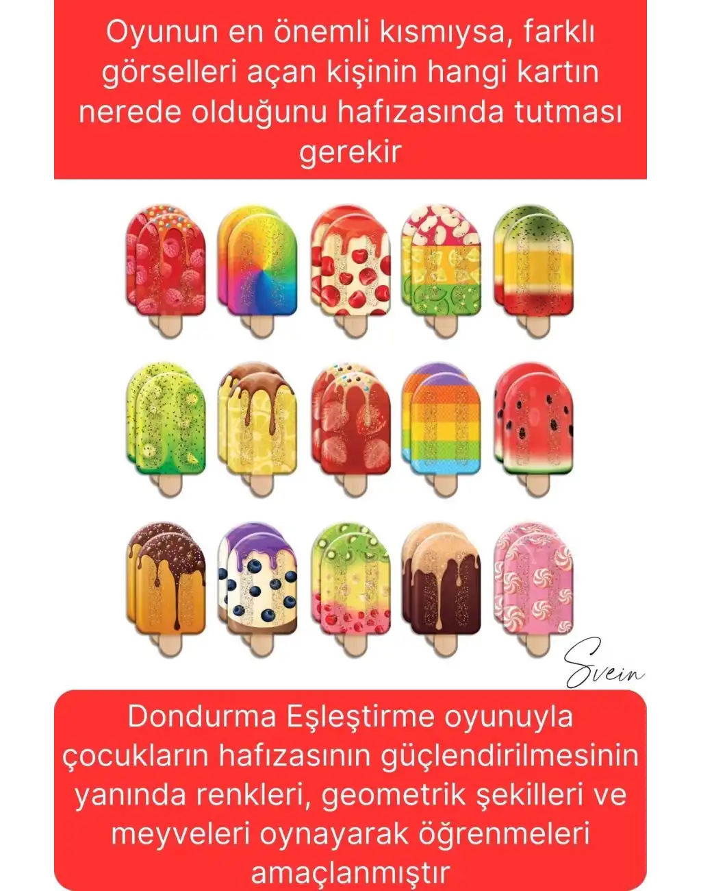 Dondurma Eşleştirme Beceri Zeka Geliştirme El Göz Algı Koordinasyon Okul Öncesi Kutulu Oyunu Puzzle