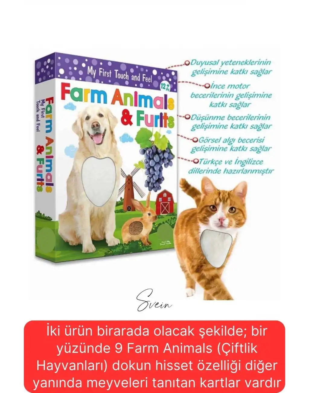 Premium Kutulu Eğitici Öğretici Farm Animals Çiftlik Hayvanları ve Meyveler El Göz Koordinasyon Oyun