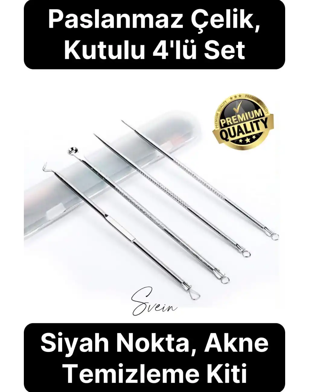 Siyah Nokta Akne Temizleyici Giderici Çıkarıcı Komedon 4lü Set Kutulu Yağ bezesi Sivilce İğnesi