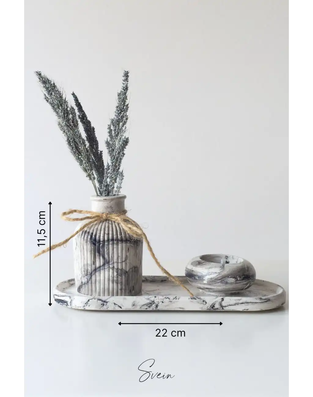 Premium Özel Tasarım Mermer Görünümlü Dekoratif Siyah Beyaz Taş Sunumluk Mumluk Vazo Aksesuar Seti