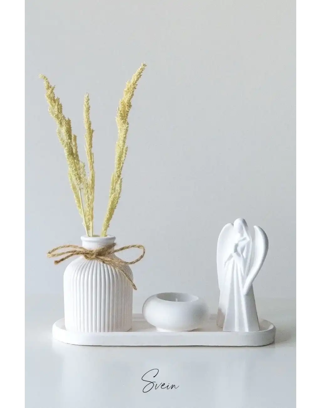 Premium Özel Tasarım Anneler Günü Özel Beyaz Melek Dekoratif Taş Sunumluk Mumluk Vazo Aksesuar Seti